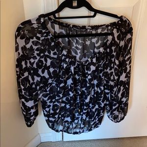 Black and White Floral Print Blouse